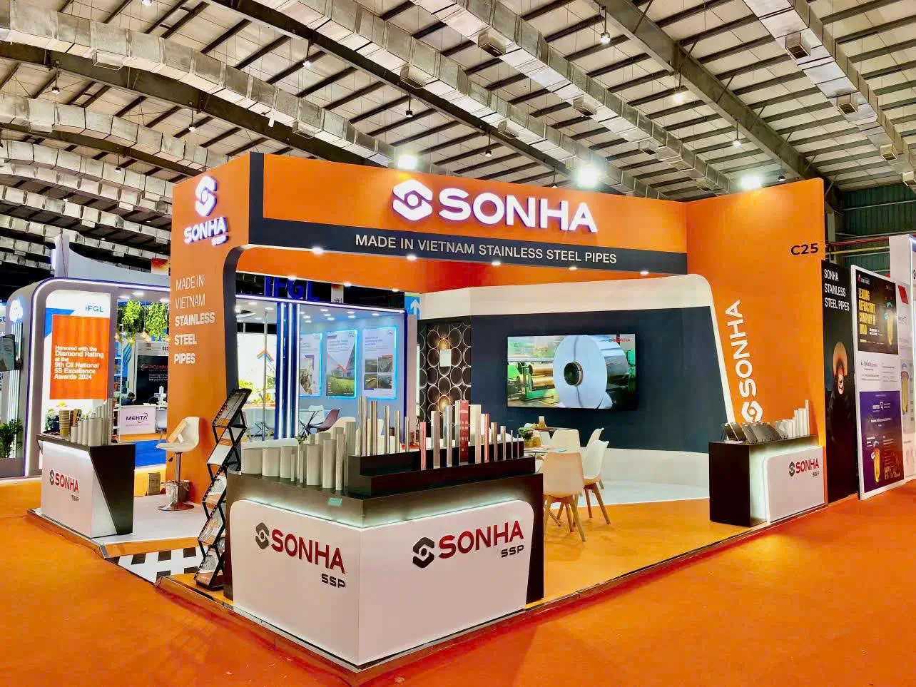 Son Ha SSP booth stands out with its signature orange color