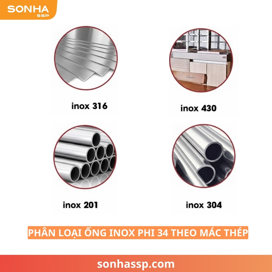 Phân loại ống inox phi 34 theo mác thép