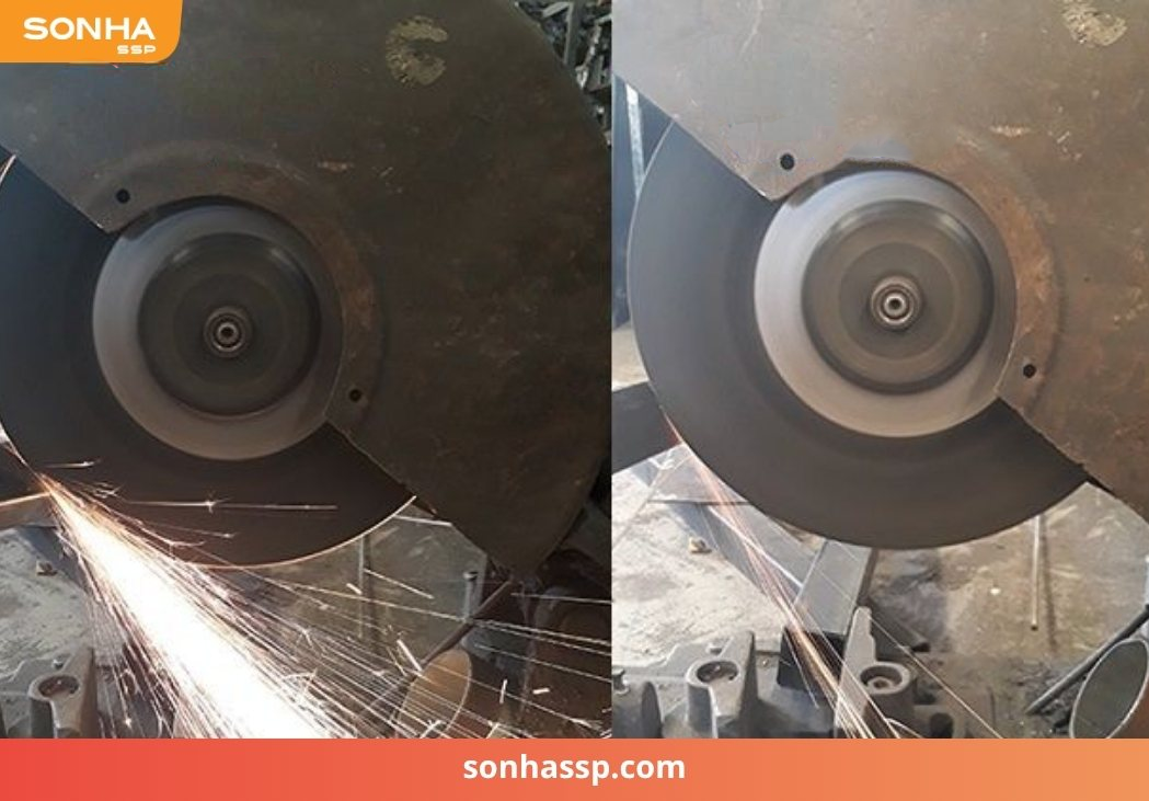 Distinguishing between 201 and 304 stainless steel using the spark test during grinding.