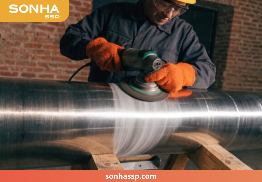 Di chuyển máy mài đều theo bề mặt ống inox để đảm bảo chất lượng tốt nhất