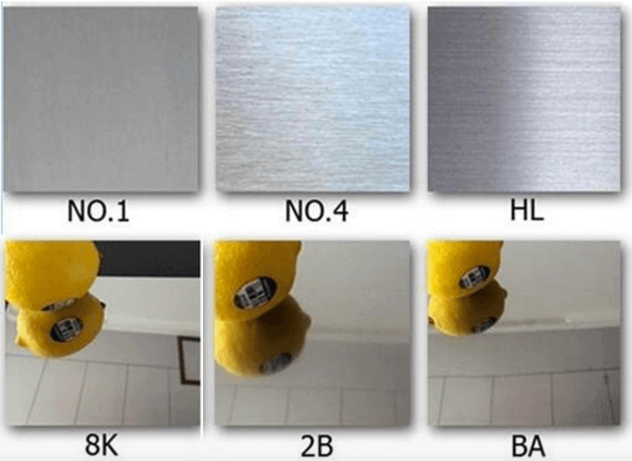 A compilation of stainless steel surface finishes.